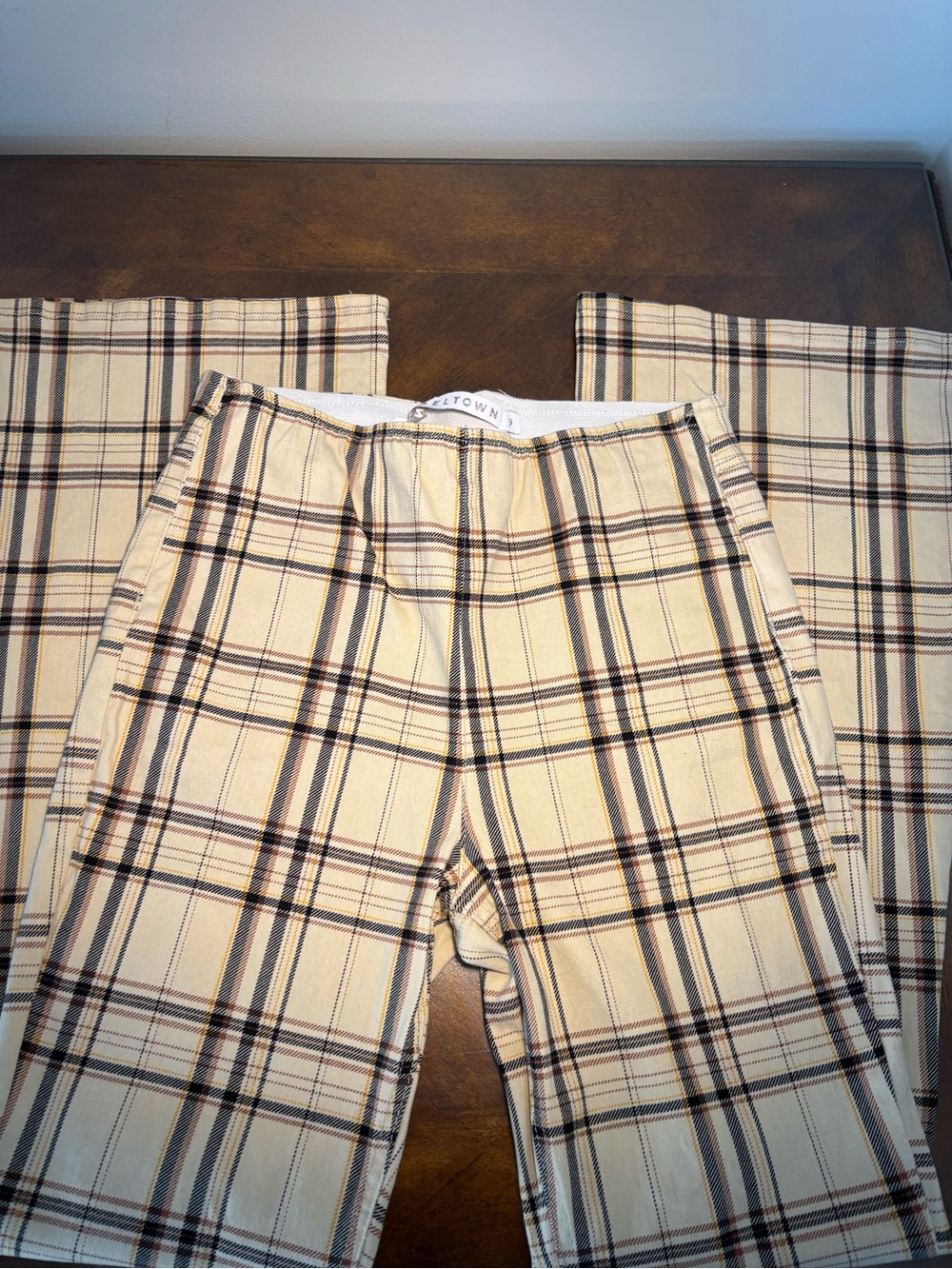 Tinseltown Cream Plaid flared Pants with Black & Brown Lines